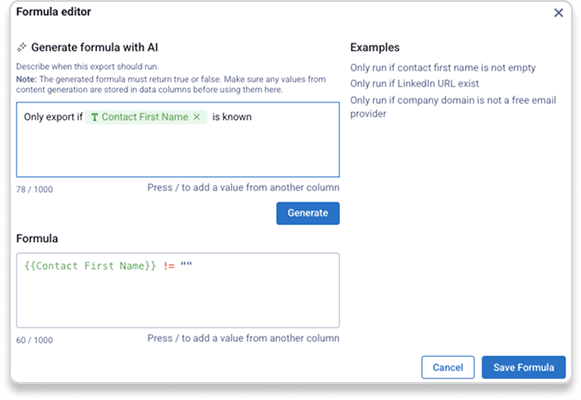 Autobound AI-assisted formula builder for export conditions