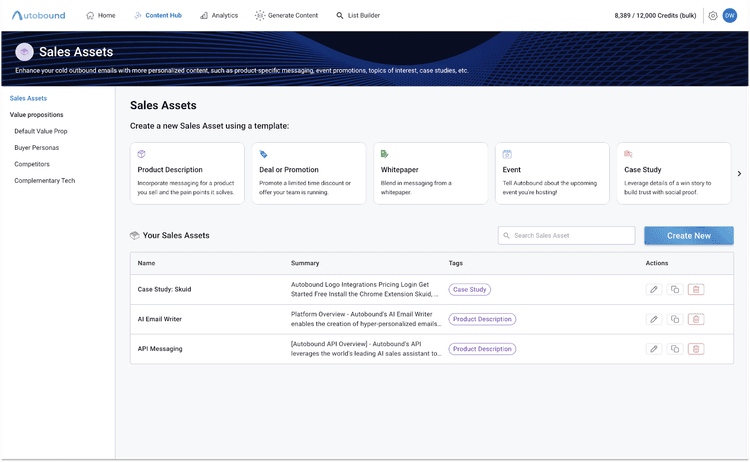 Autobound Sales Assets overview for uploading files and URLs